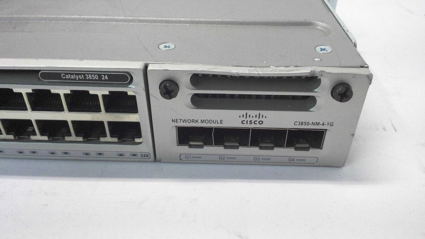 Cisco Catalyst WS-C3850-24T-E w/C3850-NM-4-1G module 1 Power Supply and 3 FANS