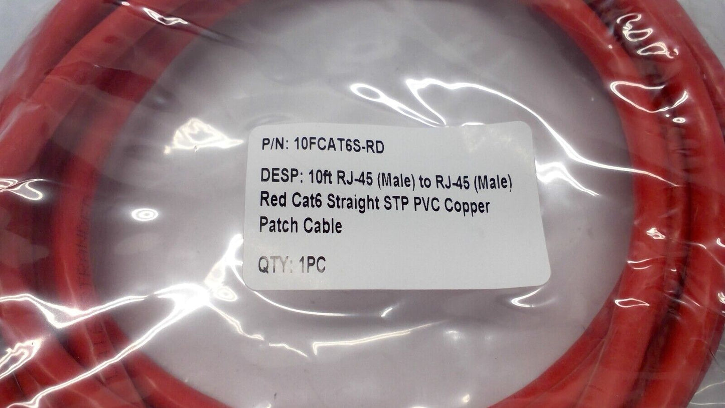 NEW Cat6 Ethernet Patch Cable RJ45 Internet Cable RED PVC Copper - 10 feet