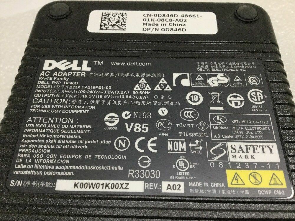 Lot of 10 - DELL 210W AC Adapter for Dell Precision Alienware - 7.4mm tip