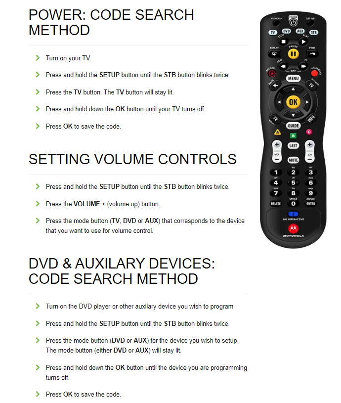 UNIVERSAL MOTOROLA TV DVD AUX STB REMOTE CONTROL URC62440 w/ Batteries