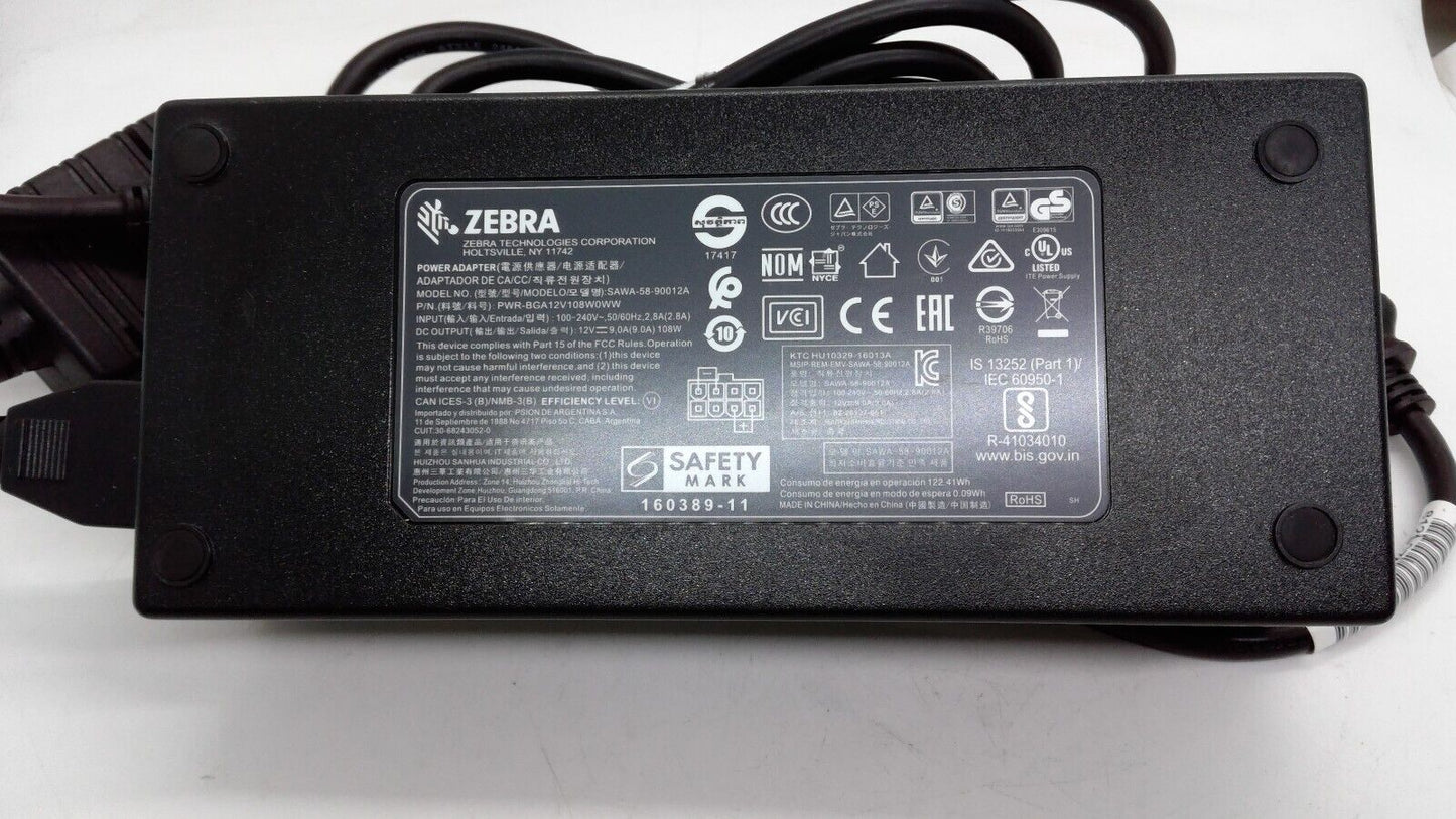 Zebra SAWA-58-90012A 12V AC Power Supply Adapter With Power Cord And 4 Pin Cable