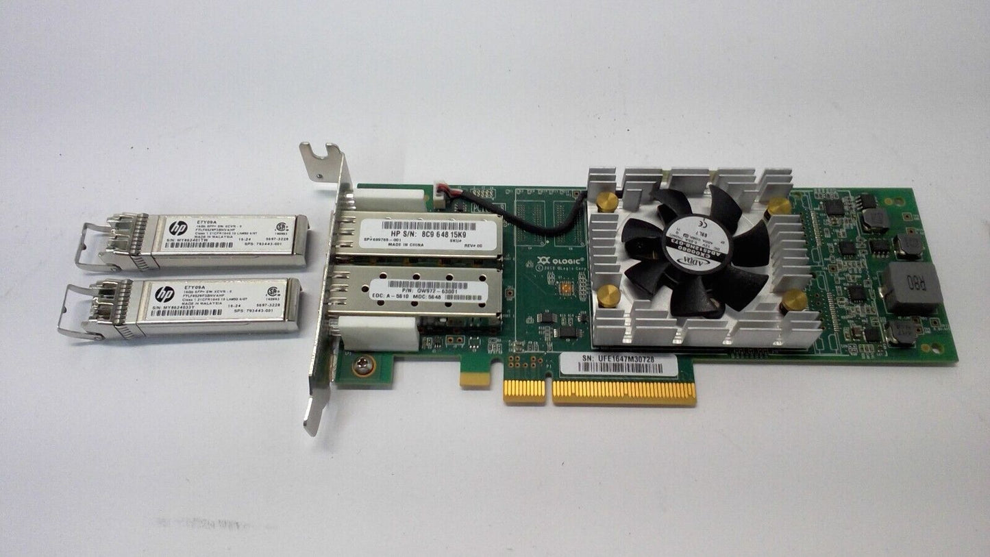 HP QLogic QLE2662 Dual Port 16Gb SFP+ Fibre HBA adapter QW972-63001 w/SFPs LP