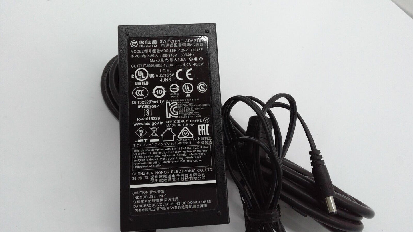 GENUINE HOOTO  ADS-65HI-12N-1 12V 4A 48W 100-240V 50/60Hz Recorder Power Adapter