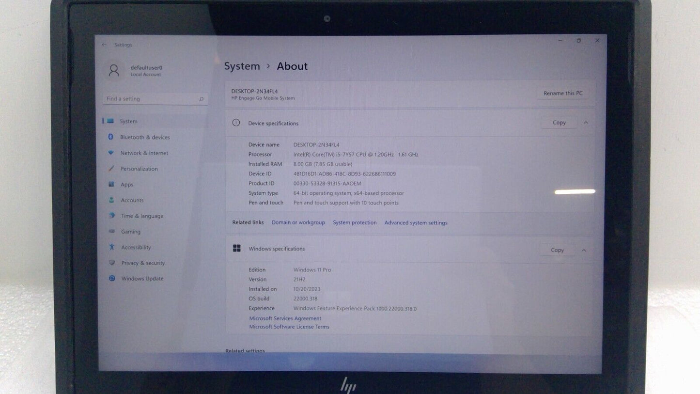 HP ENGAGE GO MOBILE SYSTEM 12.3" Tablet i5-7Y57 8G RAM 256GB SSD Win11 w/ pen B0