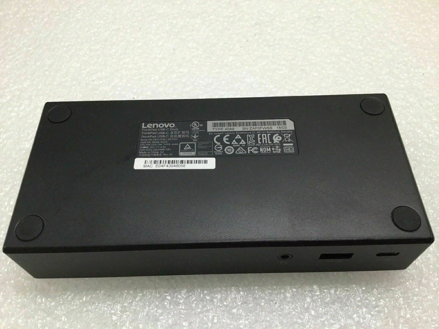 Lenovo Thinkpad USB-C Dock USB 3.0 4K Plug and Display DK1633 03X7194 40A9