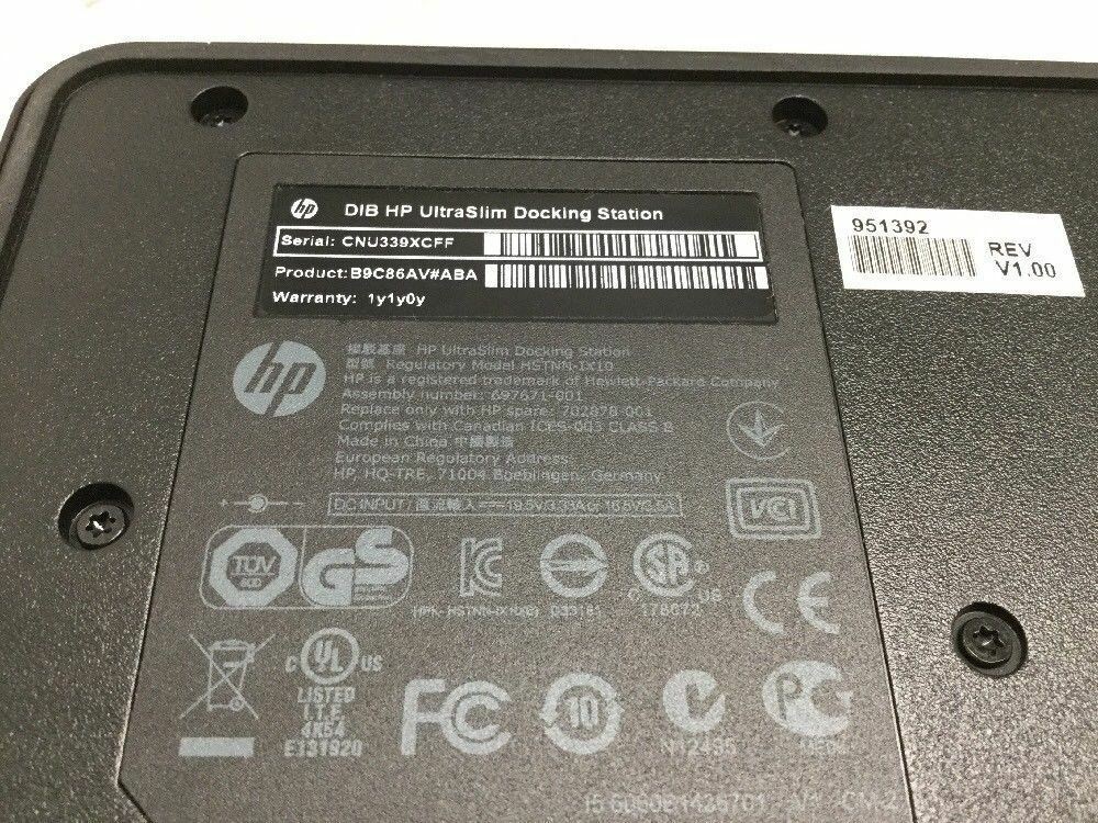 HP UltraSlim Docking Station 2013 B9C86AV#ABA For Elitebook Laptops w/AC Adapter