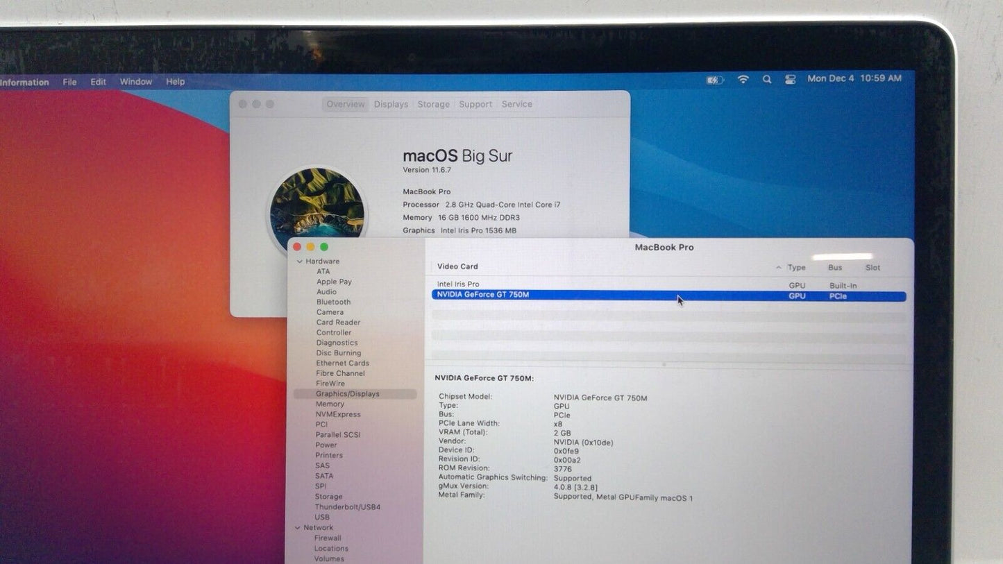 Macbook Pro 15" Retina A1398 2013 - 2014 i7@2.8GHz 16GB RAM 512GB SSD GT750M B17