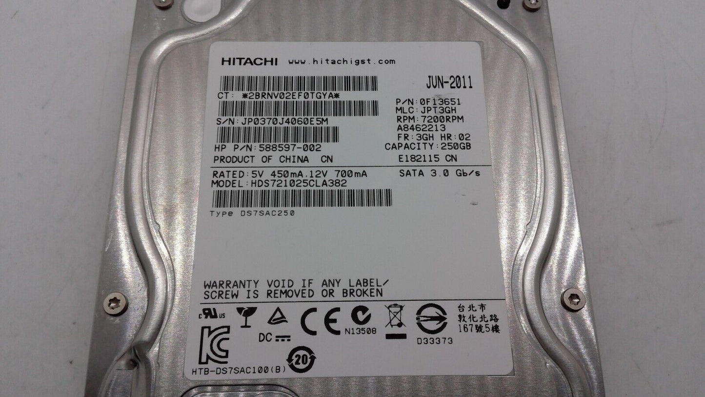 Hitachi HDS721025CLA382 P/N: 0F13651/588597-002, 250GB  3.5in SATA 3GB/S