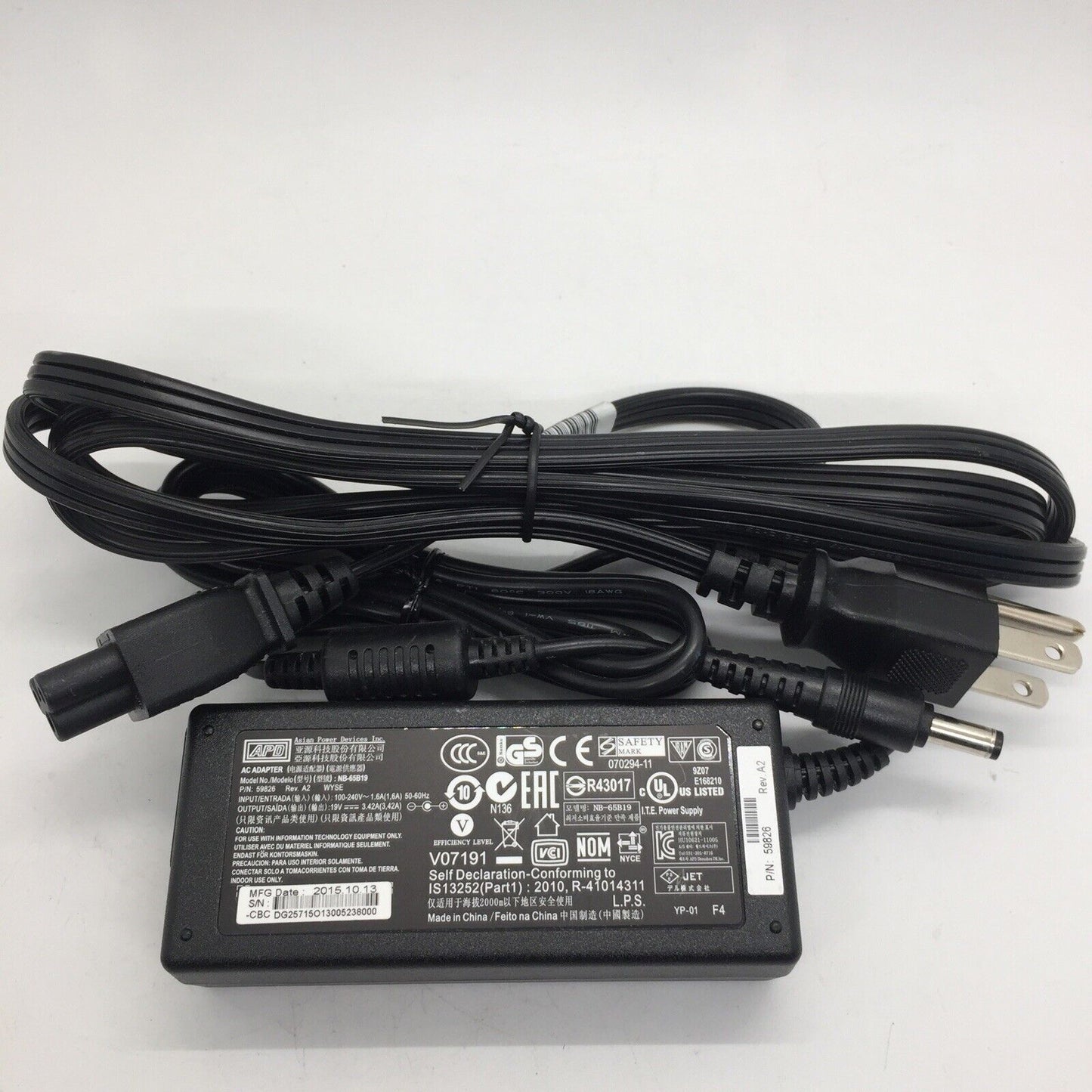 LOT of 10 - APD Adapter 65W 19V 3.42A NB-65B19 For Dell Wyse and Cisco 5.5mm