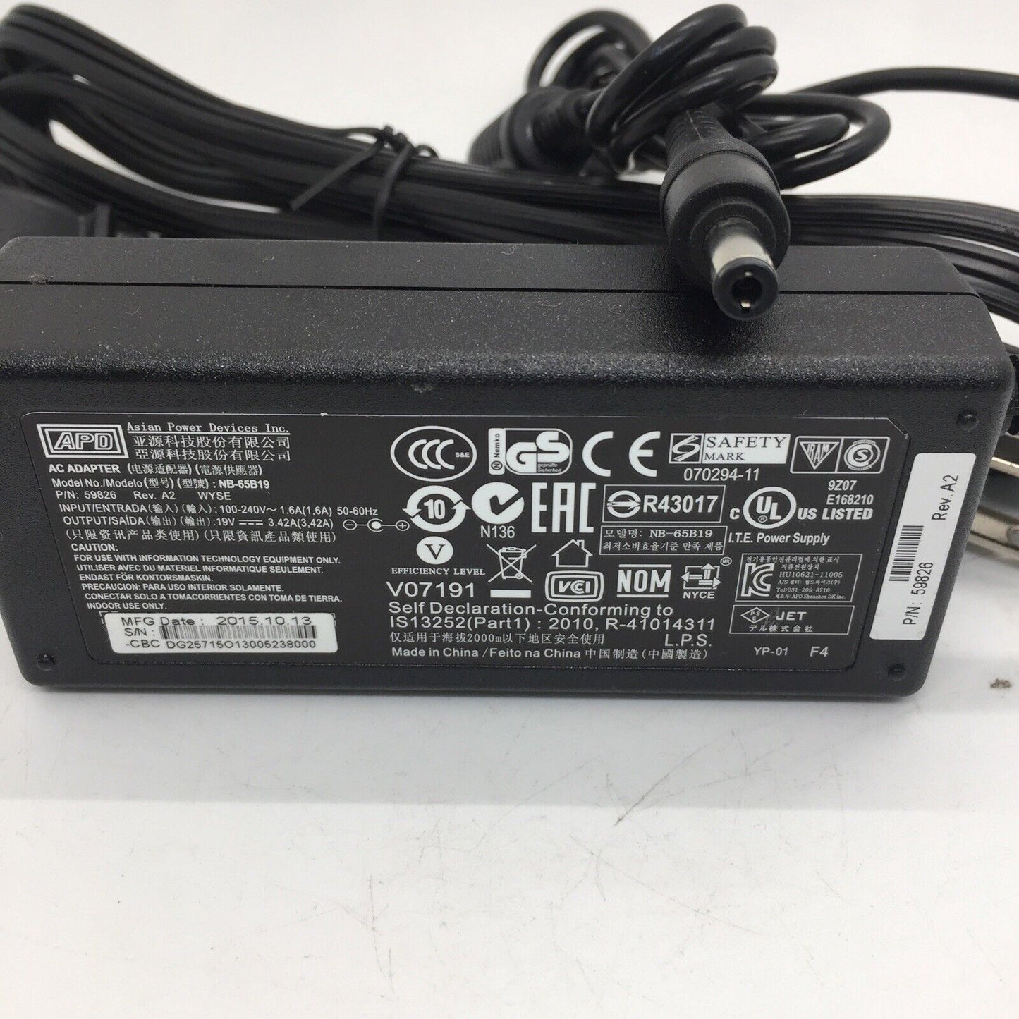 APD Adapter 65W 19V 3.42A NB-65B19 For Dell Wyse Thin Client Cisco 5.5mm