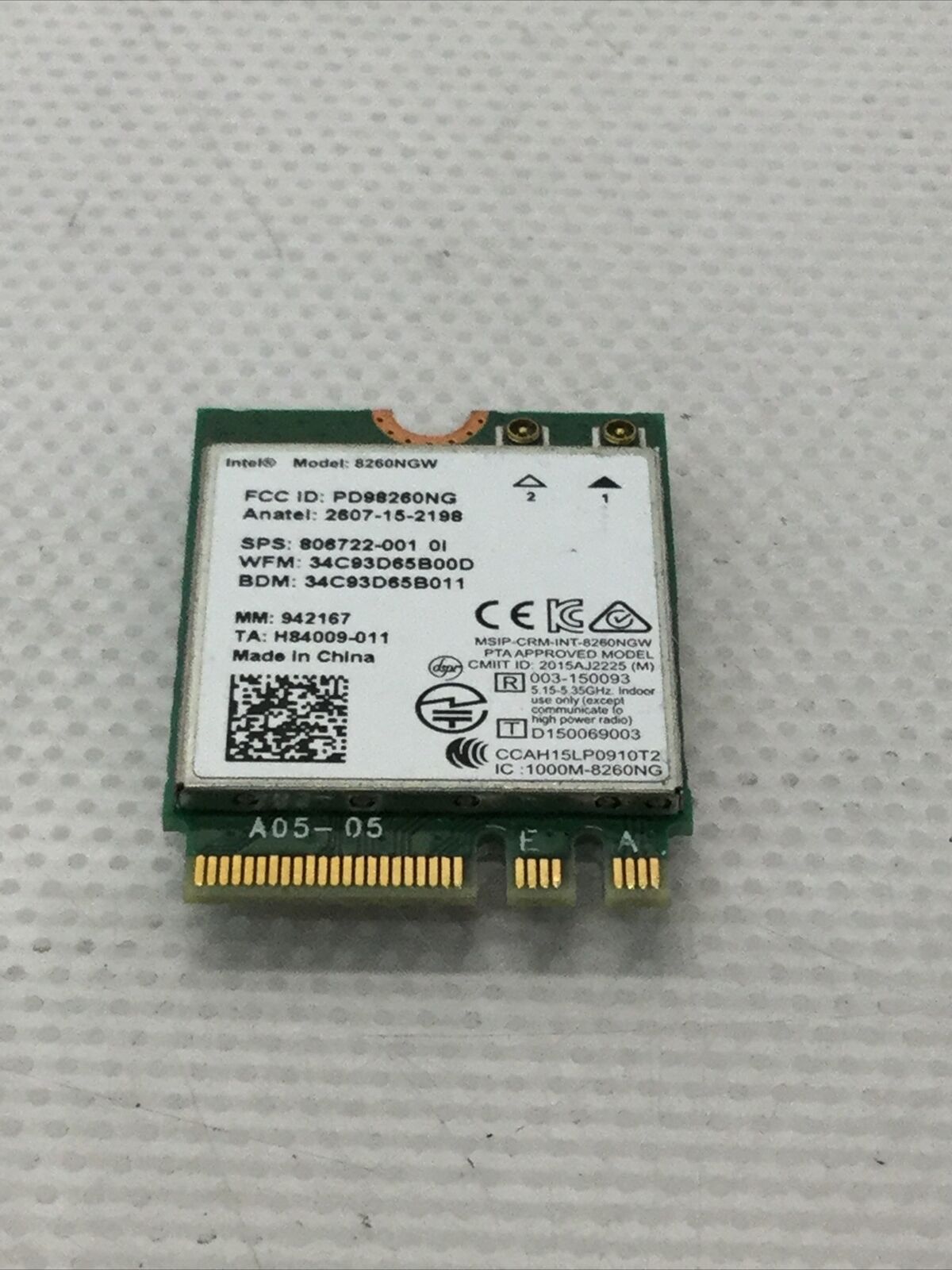 HP 806722-001 Intel 8260NGW Dual Band Wireless-AC Bluetooth WiFi M.2 Card