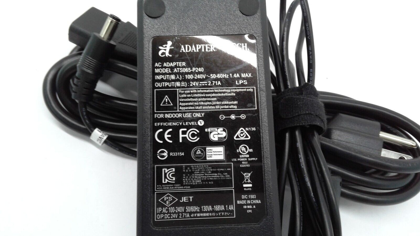 Genuine Adapter Tech ATS065-P240 Power Supply 24V 2.71A 65W AC Adapter w/Cord