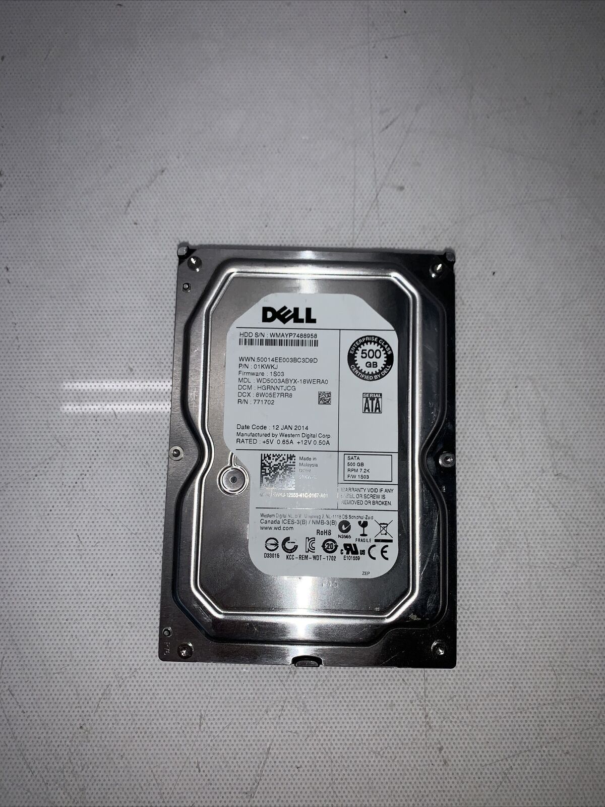 Dell 01KWKJ HDD 500GB WD5003ABYX - 18WERA0 SATA 3.5" 7200RPM