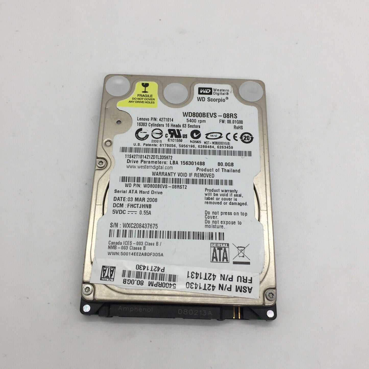 Western Digital Scorpio WD800BEVS-08RS 80GB SATA Laptop Hard Drive