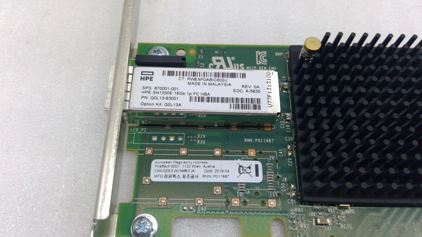 HPE Q0L13A SN1200E 16Gb 1 Port Fibre Channel HBA 870001-001 High Profile