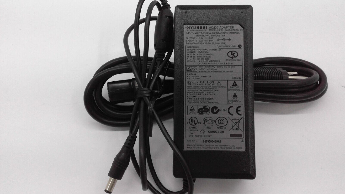 Hyundai Imagequest AC/DC Adapter Power Supply Model# SAD04212-UV-36