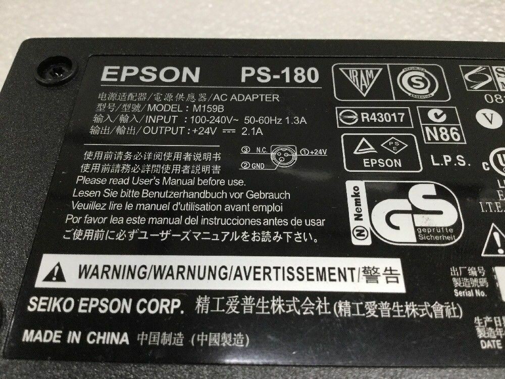 Epson PS-180 AC Adapter Power Supply M159B M159A Printers C8255343 TM-T88V M244A