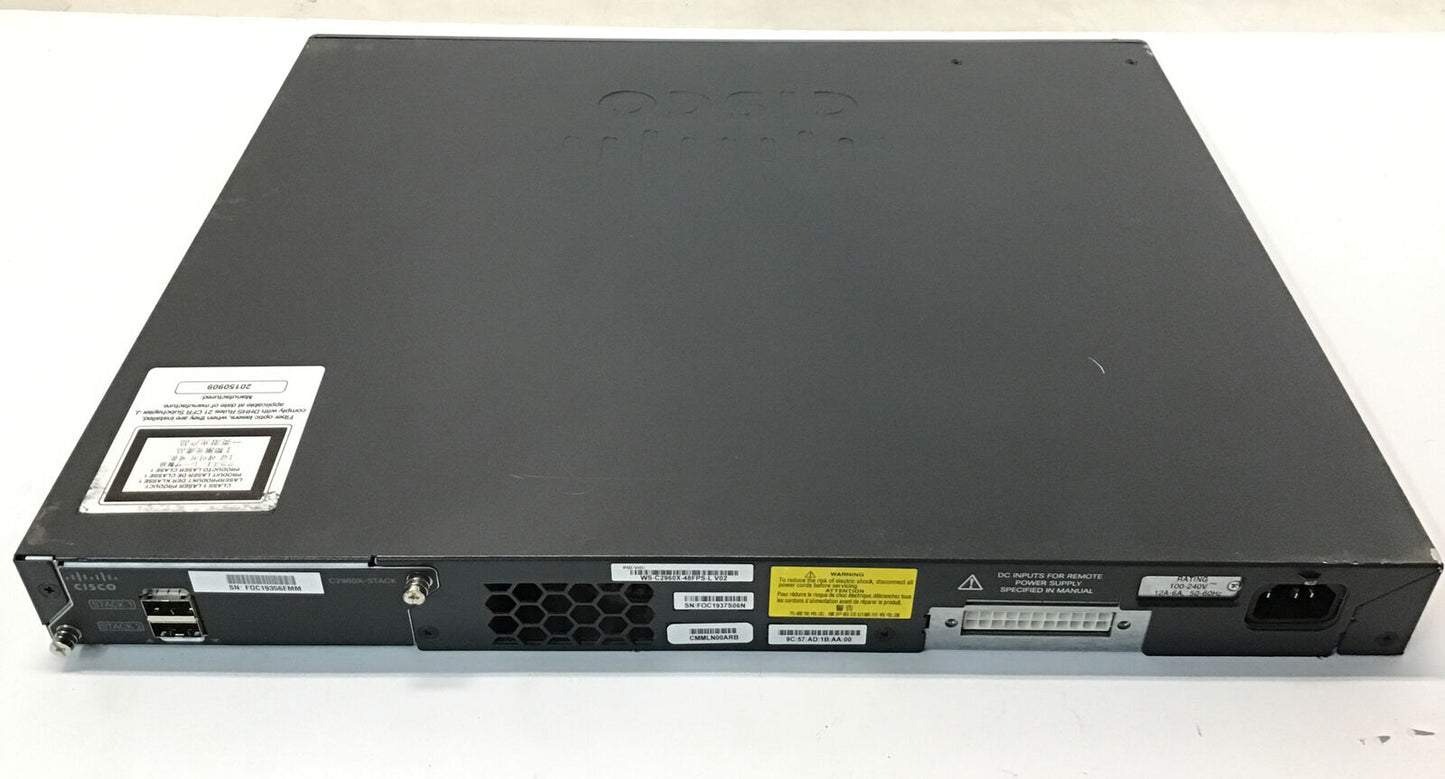 Cisco Catalyst WS-C2960X-48LPS-L 48-Port PoE+ Gigabit Switch w/ C2960X-STACK