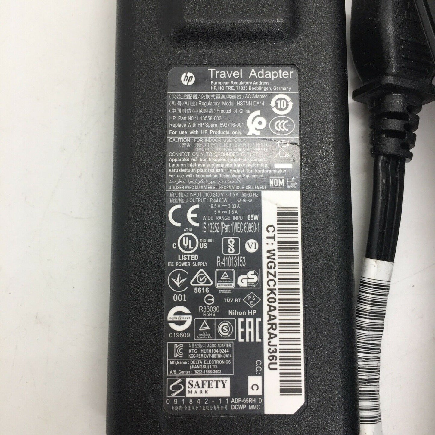 GENUINE HP Travel 65W AC Adapter Power Charger HSTNN-DA14 Blue Tip