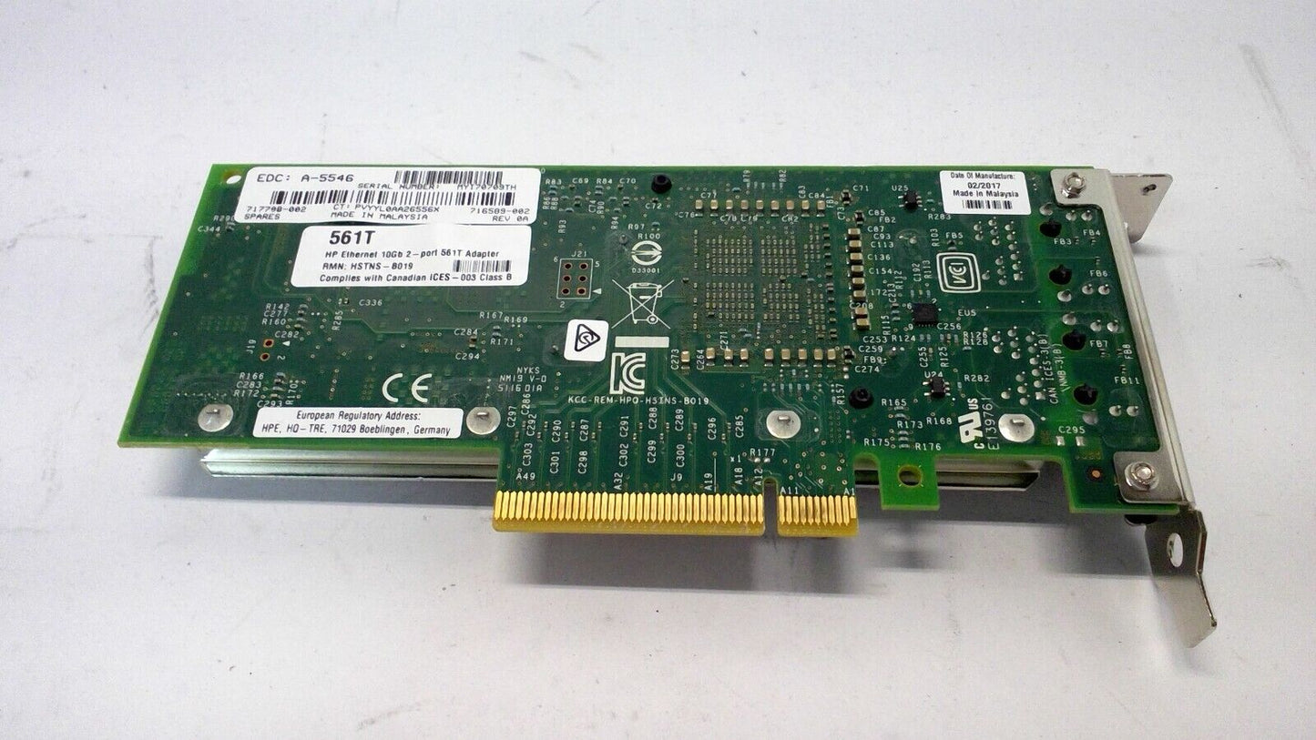 HP 561T Dual Port 10GB 10GBASE-T Ethernet Network Adapter PCI-E 717708-001 LP