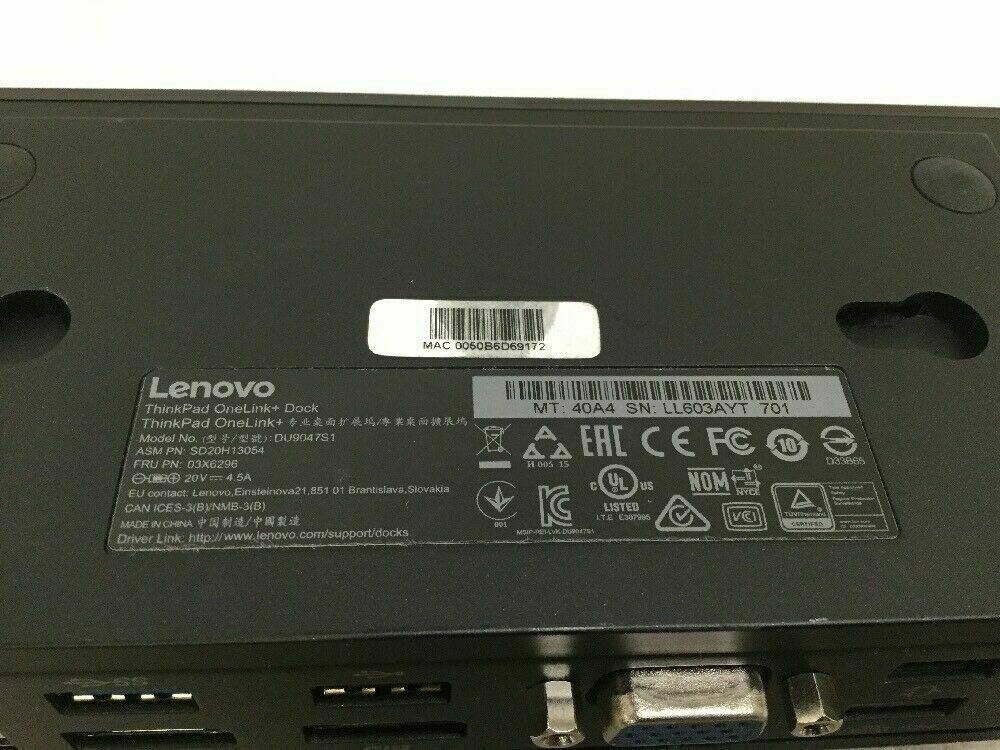 Lenovo ThinkPad OneLink+ Plus Dock SD20H13054 03X6296 DU9047S1 40A40090US w/ 90W