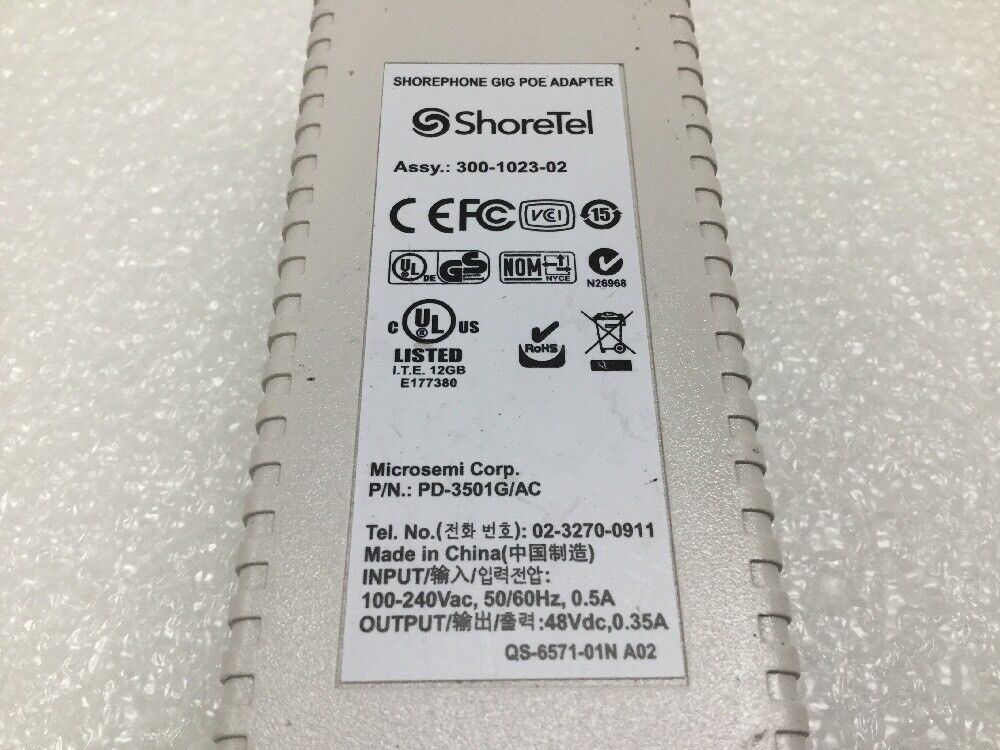 New Shoretel PD-3501G 48V 0.35A Gigabit PoE AC Adapter 3501G 300-1023-03