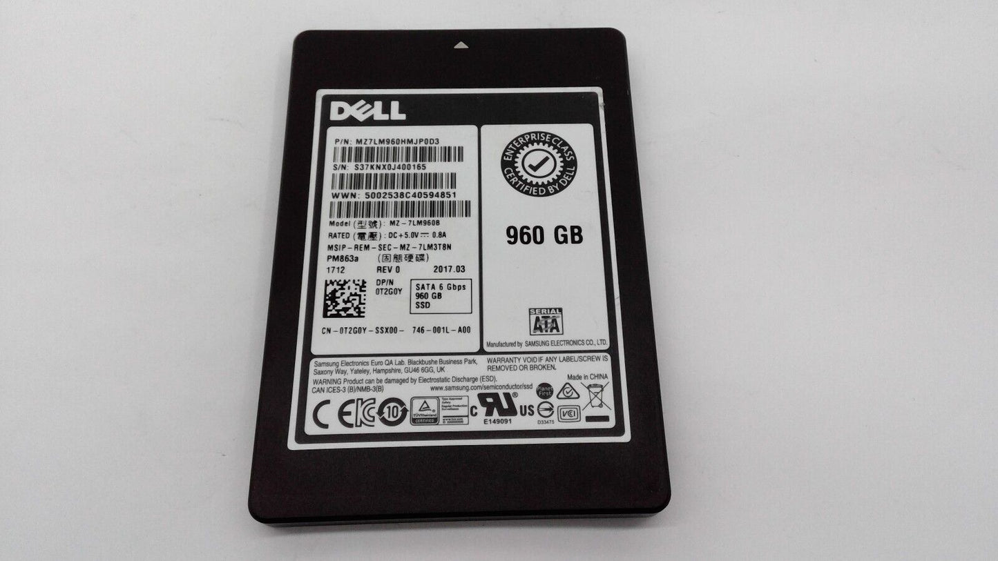 DELL T2G0Y SAMSUNG SM863A 960GB 6GB 2.5'' SSD SOLID STATE DRIVE MZ7KM960HMJP0D3