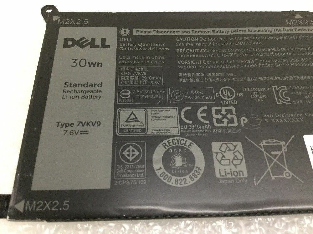 Dell 30Wh 7.6V Laptop Battery 7VKV9 for Dell XPS 12 9250 Latitude 12 7275 9TV5X