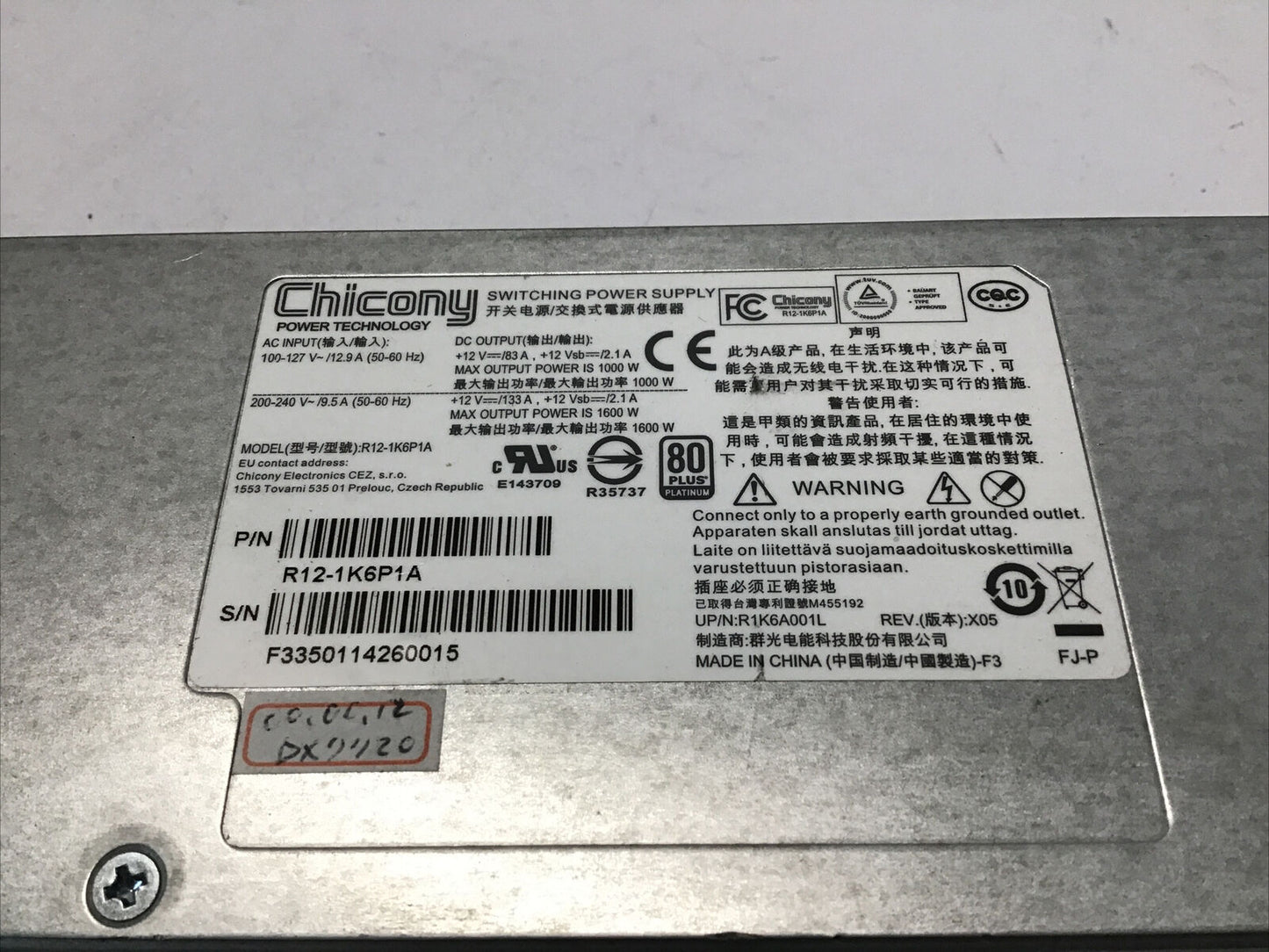 Chicony R12-1K6P1A 1600W SWITCHING POWER SUPPLY PSU