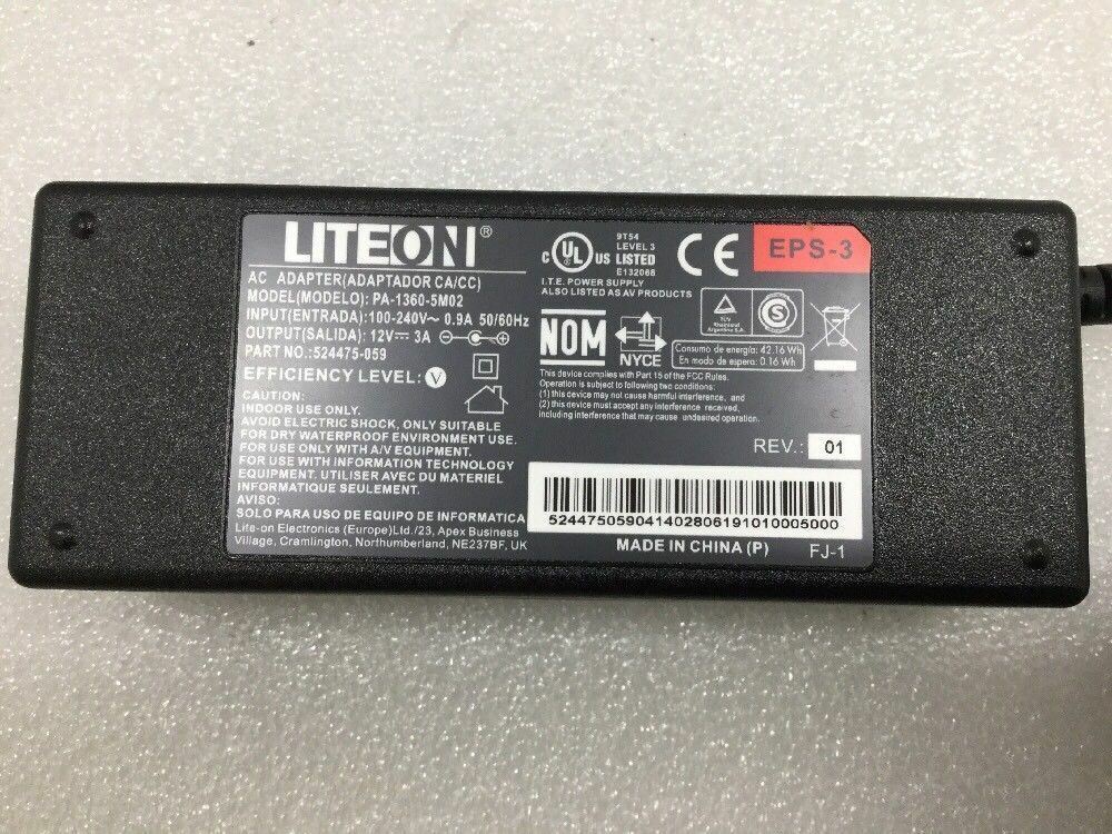 Liteon Delta 12V 3A Charger 100-240V AC Adapter PA-1360-5M02 EADP-40MB 5.5mm