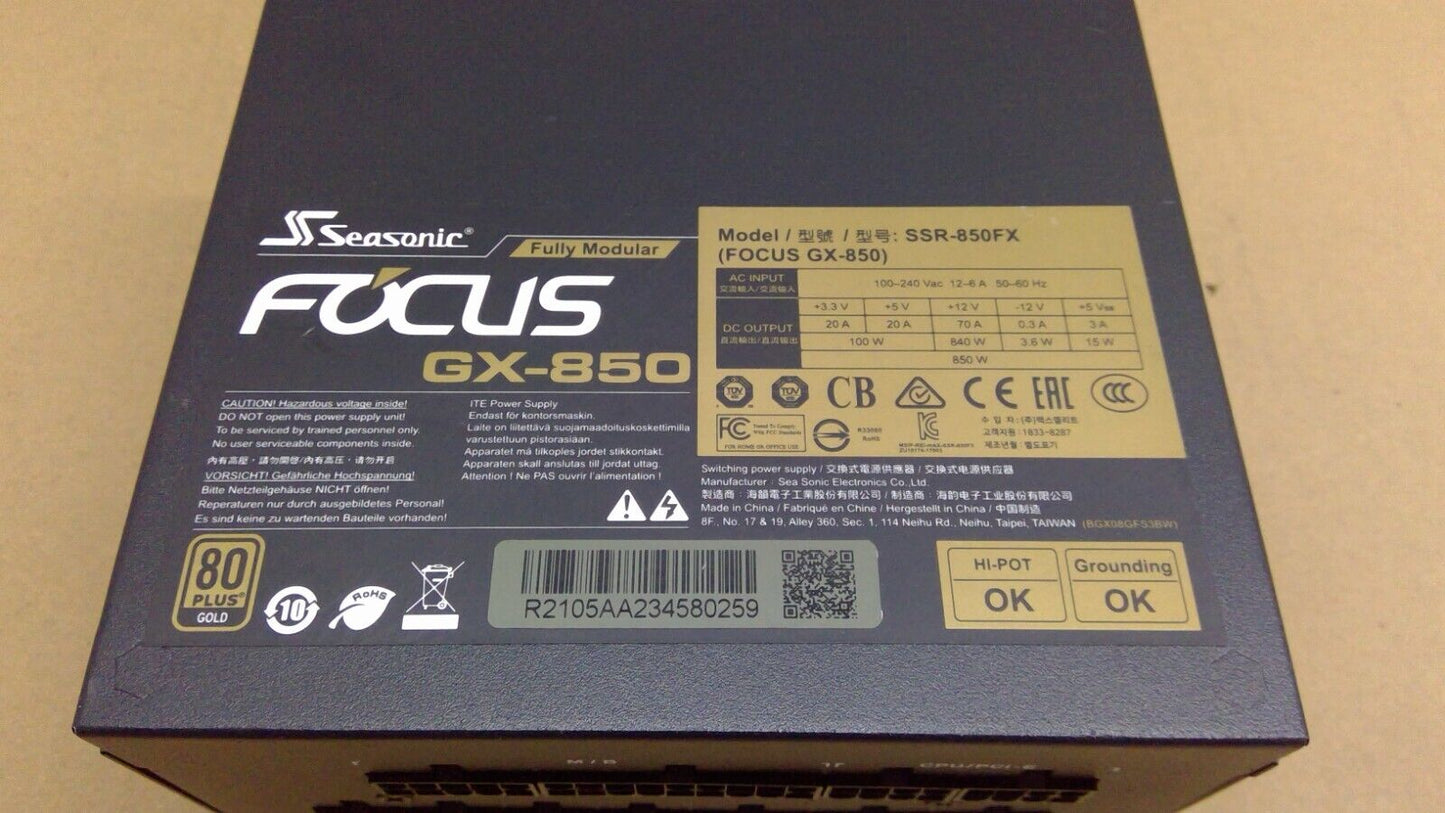 SeaSonic Focus SSR-850FX 850w ATX PSU Power Supply Fully Modular 80+ Gold GX-850