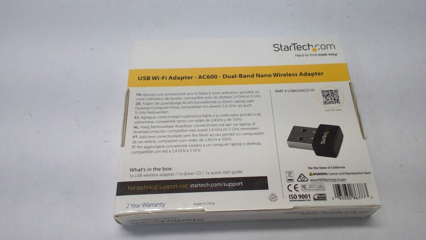 StarTech.com USB 2.0 AC600 Dual Band Mini Wireless AC Network Adapter brand new