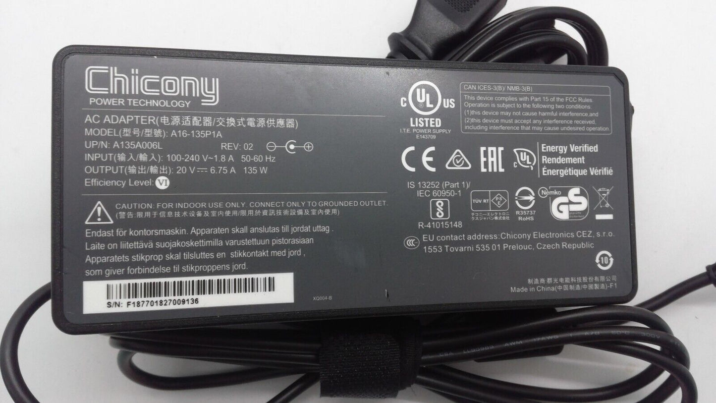 Genuine Chicony A16-135P1A  AC Adapter A135A009L 20V 6.75A w/Cord