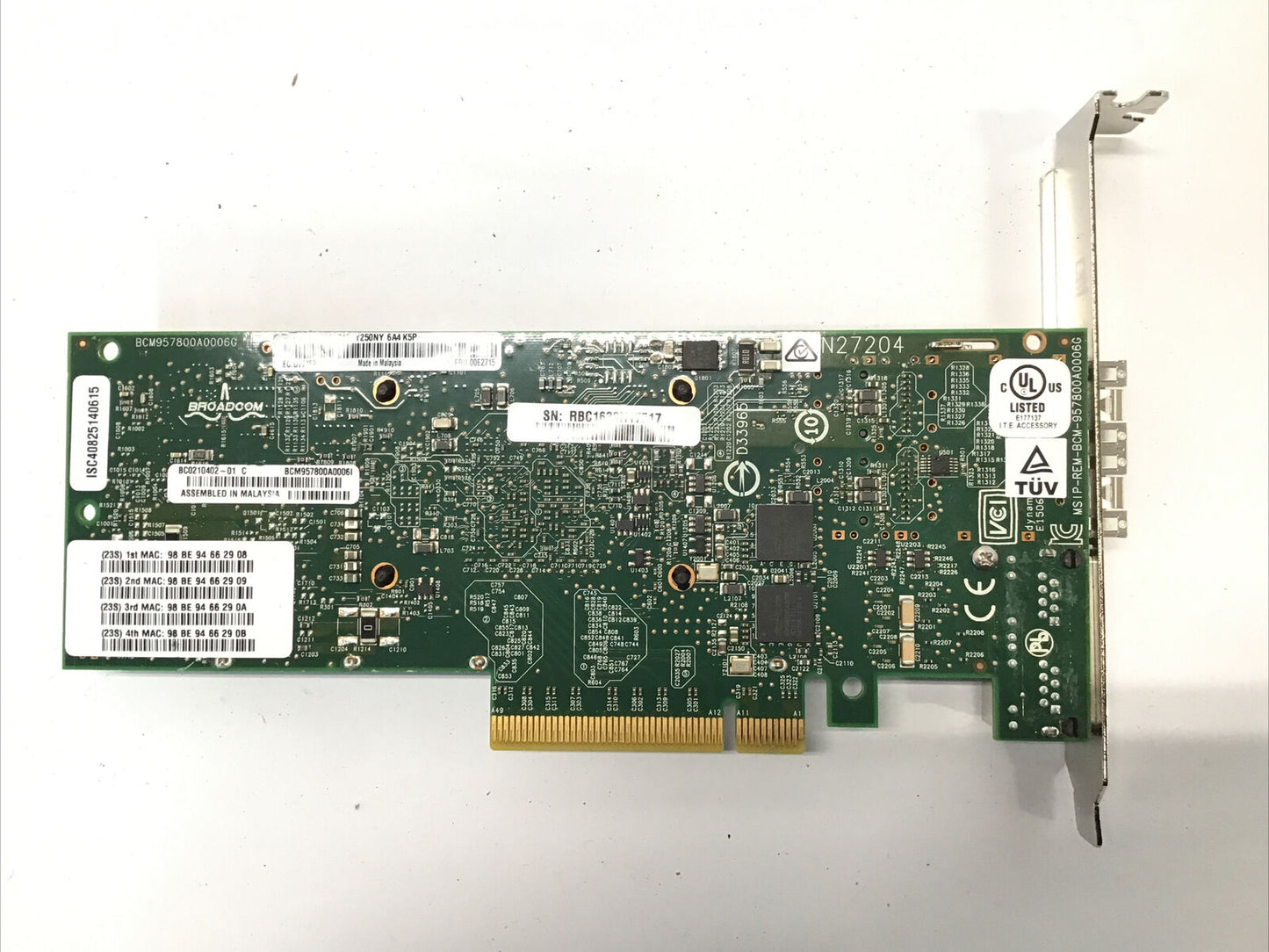 IBM 00E2719 4-Port 10Gb SFP+ 1Gb SR RJ45 Ethernet Copper Adapter PCIe Card