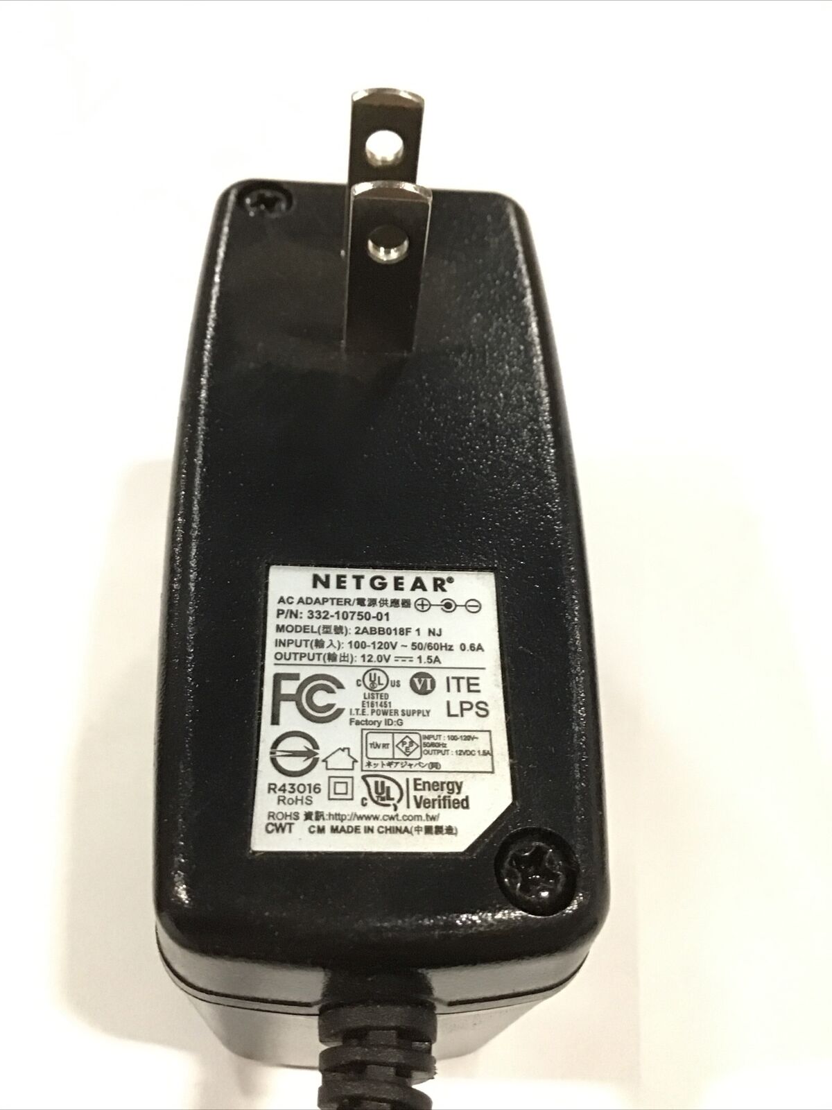 NETGEAR 12V 1.5A  AC DC ADAPTER 2ABB018F 332-10927-01 Power Supply 5.5mm tip