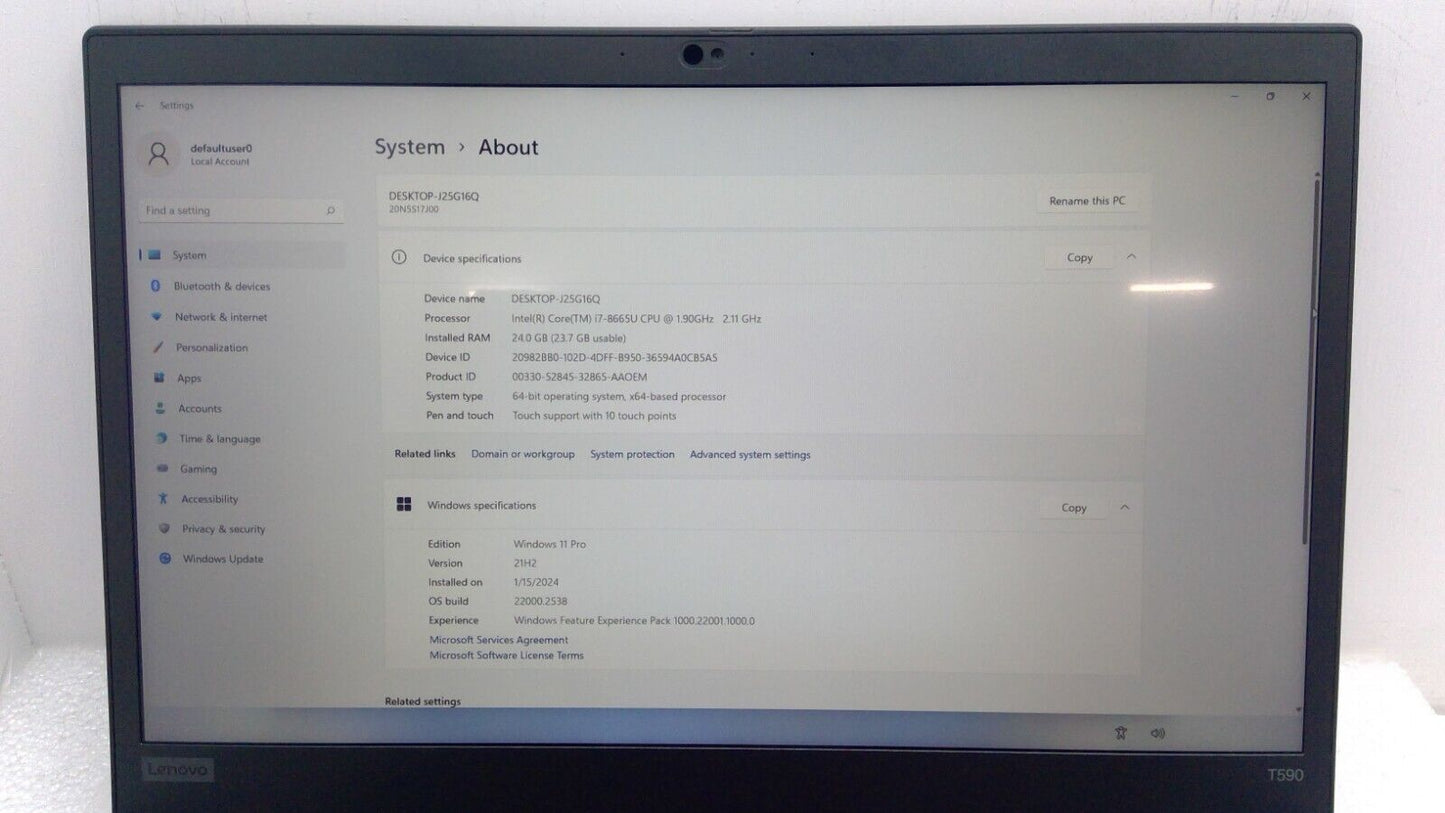 Lenovo ThinkPad T590 15.6" Touch Laptop i7-8665U 24GB RAM 512GB SSD *No Battery