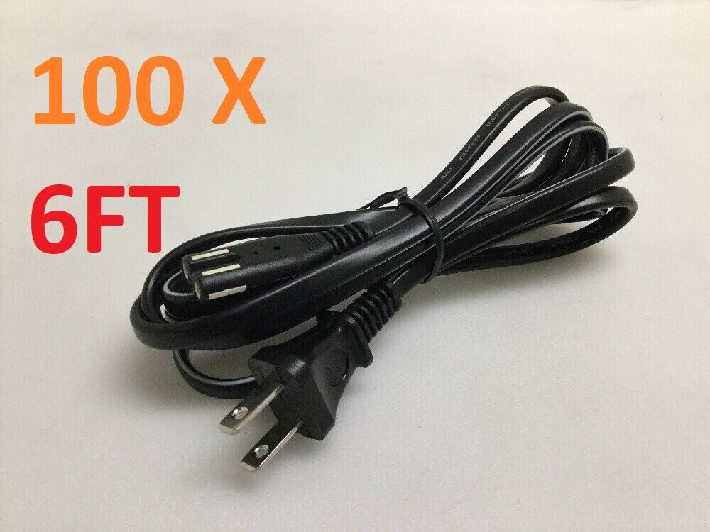 Lot (100) US 2 Prong Pin 6ft AC Power Cord Cable Charge for PC Laptop Dell HP