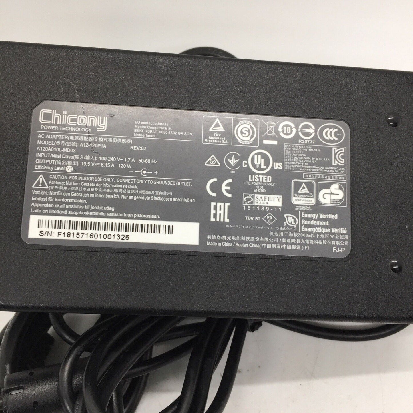 Genuine OEM Chicony 120W Slim for MSI GE72 6QE(Apache Pro)-250AU A12-120P1A Cord