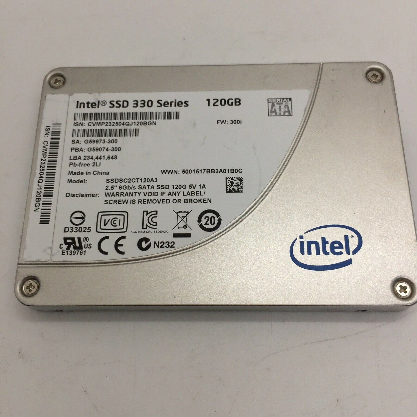 Intel 330 Series 120GB SSD 2.5" SATA III 6Gb/s Solid State Drive SSDSC2CT120A3