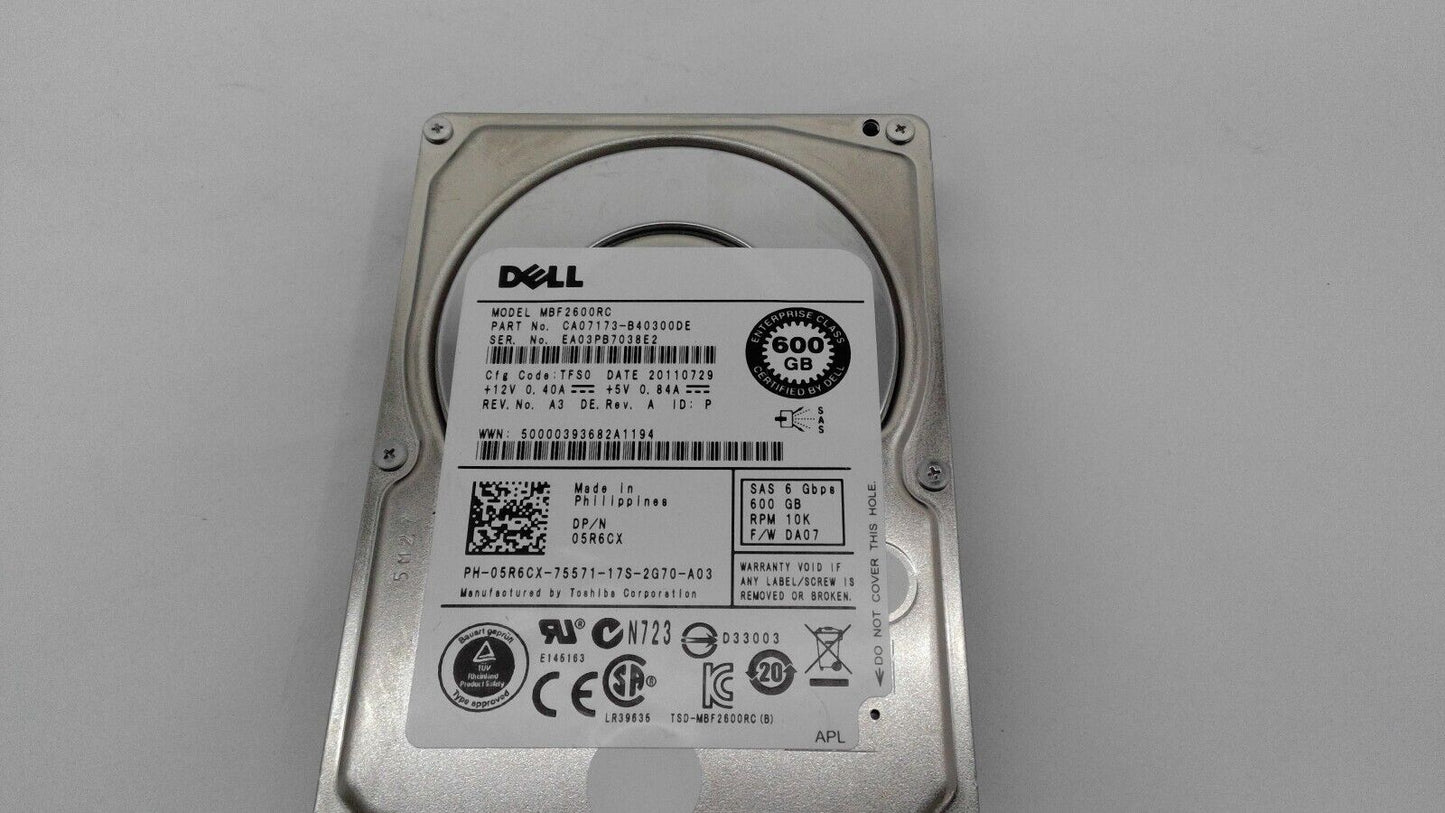 Dell Enterprise Hard Drive 600GB 10K Dual Port SAS 2.5" 6Gbps Hot Swap HDD 5R6CX